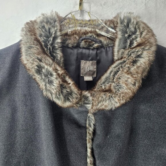 J. Jill Women Charcoal Gray Vest Faux Fur Trim Western Viking Cabin Size 3X Boho - Picture 2 of 10